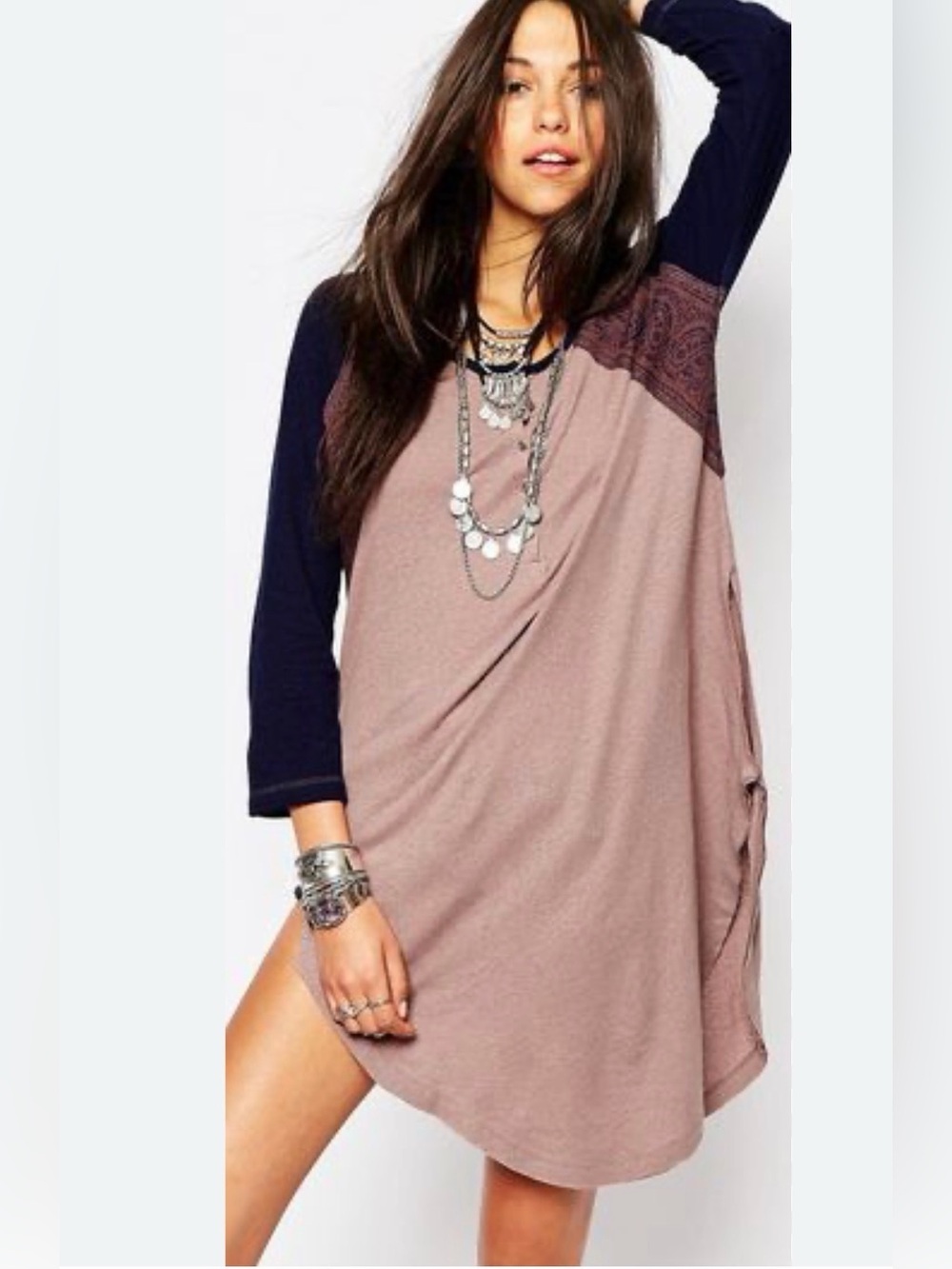 We The Free Two-Tone Lace-Back Hoodie Tunic - Mauve & Black